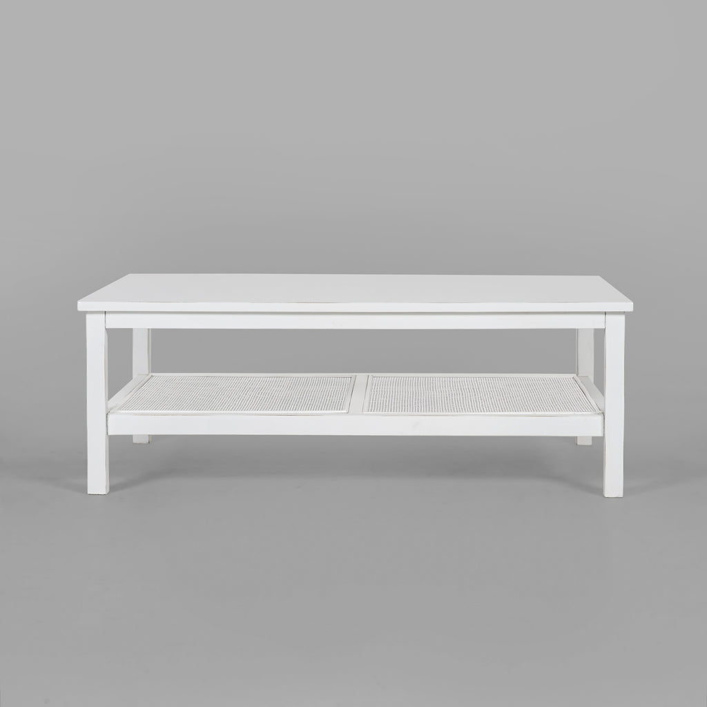 Jasmine Coffee Table 110cm Mindi Timber Wood Rattan Weave - White